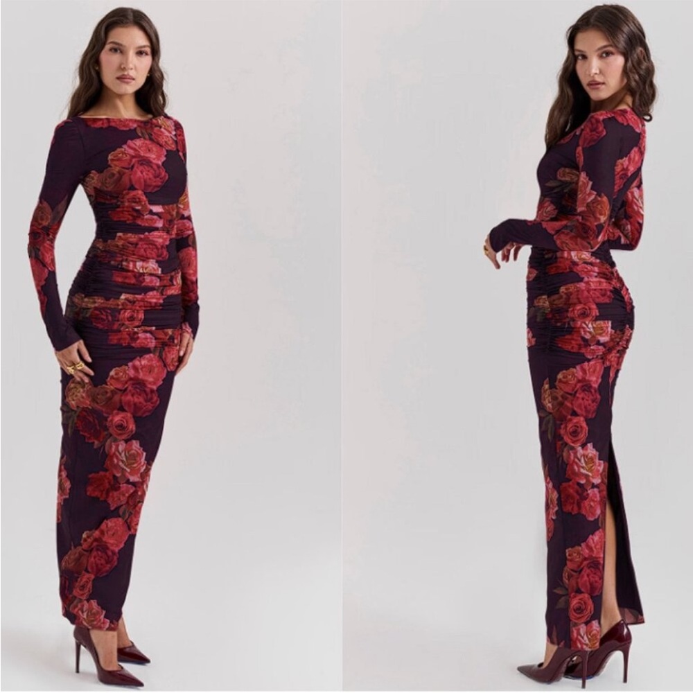 House of CB Floral Burgundy Maxi Dress